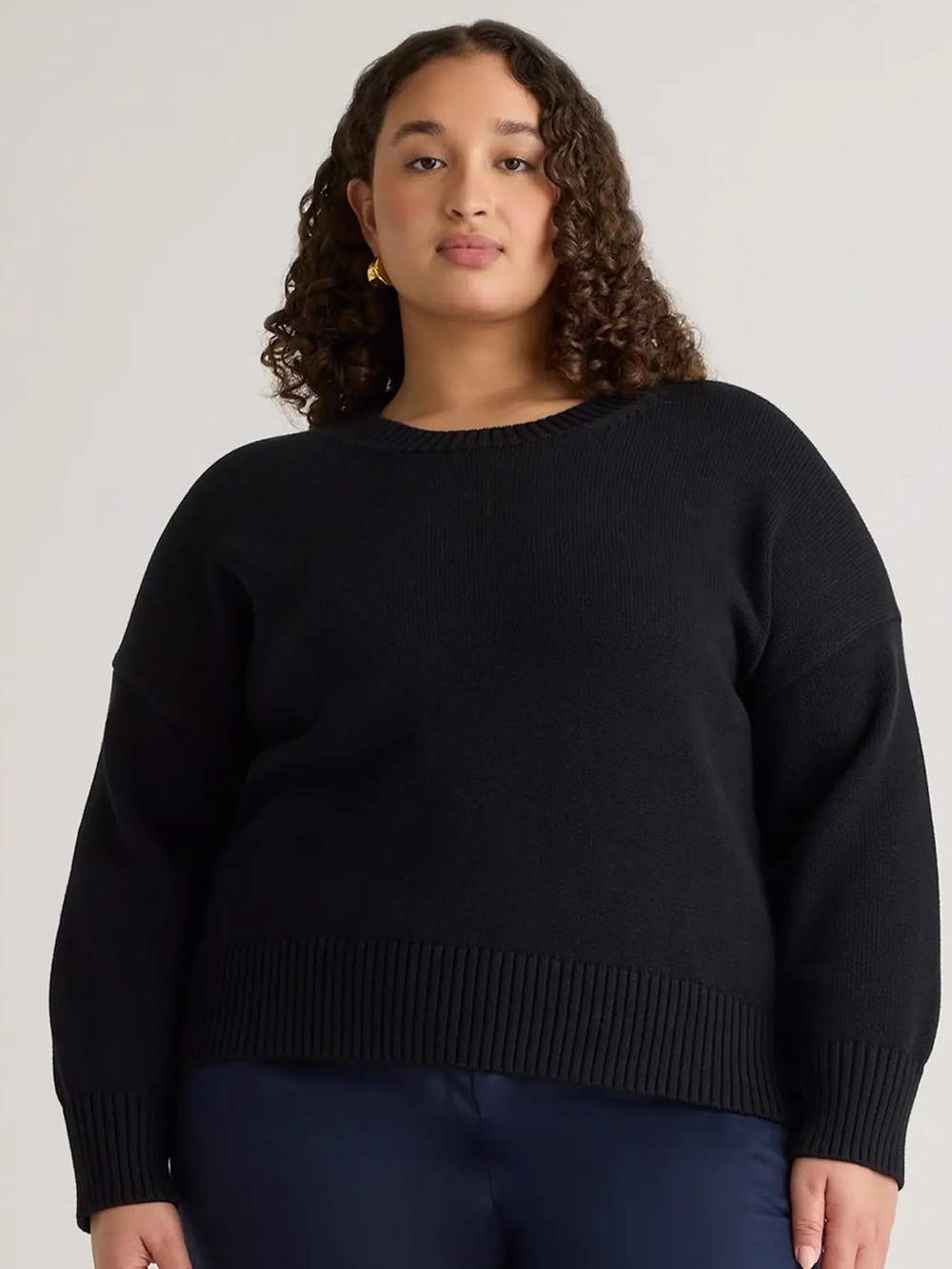 Quince Boyfriend Black Crew Sweater